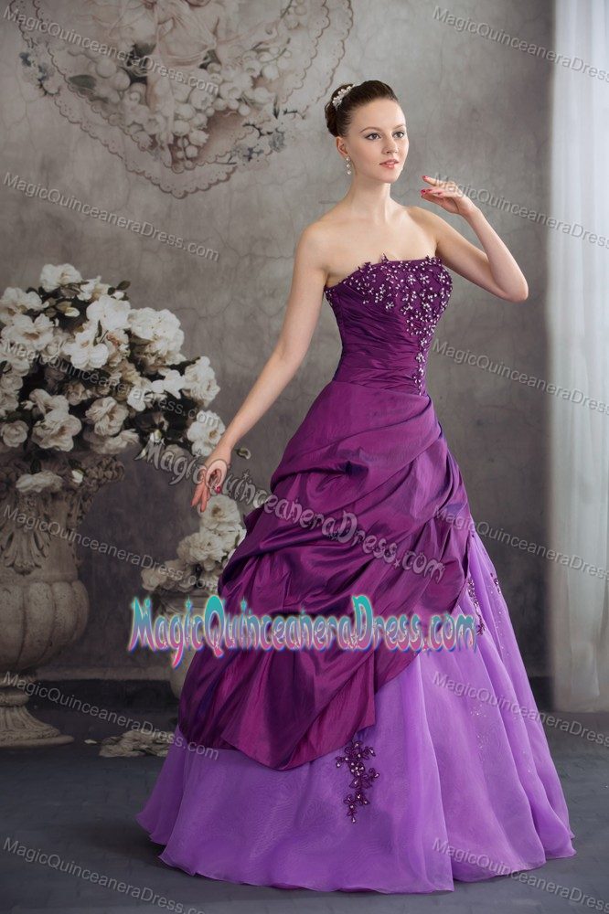 Ruched Purple Appliques Beaded Quinceanera Dresses in Colonia Tovar