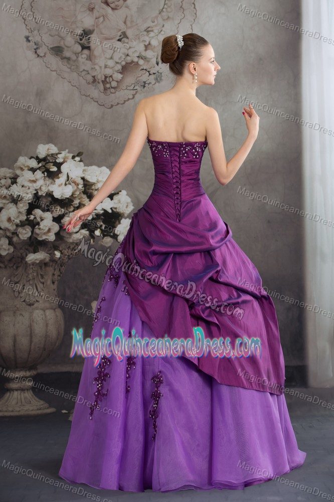 Ruched Purple Appliques Beaded Quinceanera Dresses in Colonia Tovar
