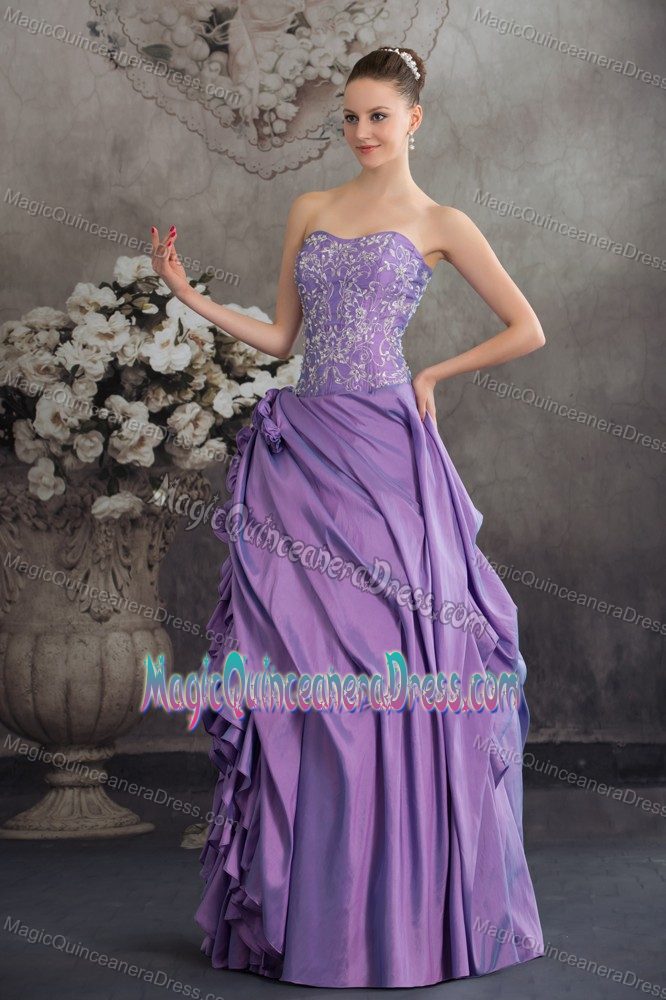Embroidery Lavender Ruffles Hand Made Flowers Maracay Quinceanera Dress