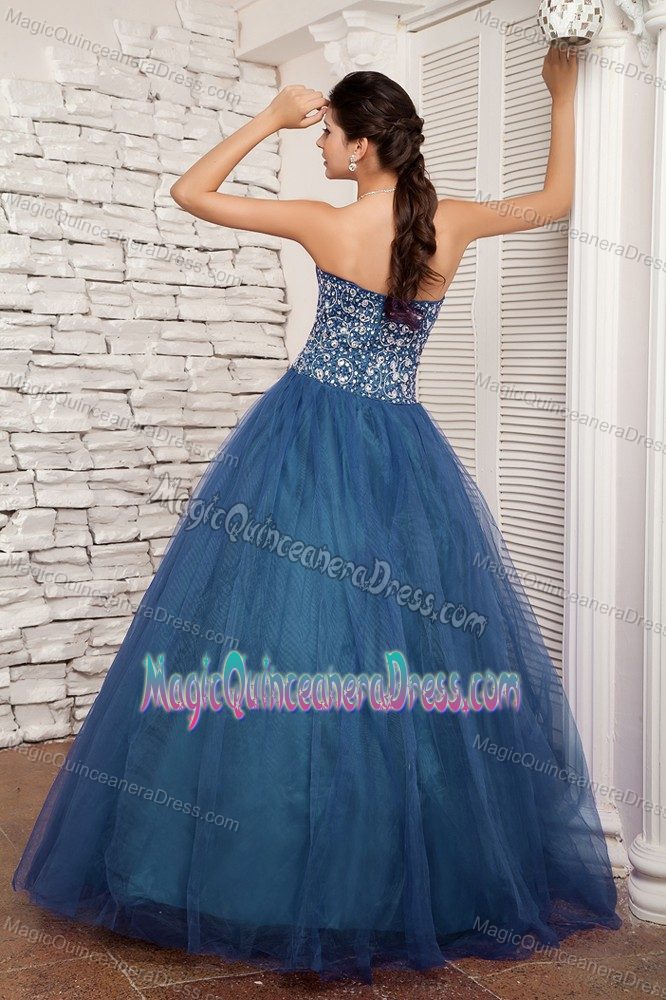 Sweetheart Teal Tulle Beading Santa Ana Quinceanera Dress for Sweet 16