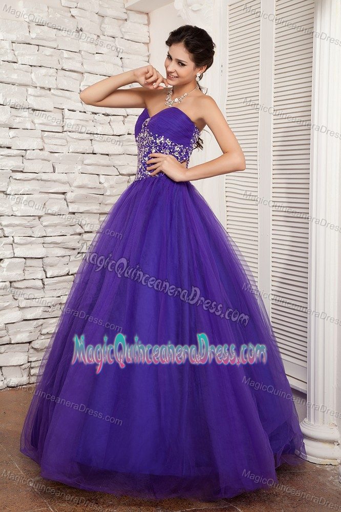 Beading Purple Ruched Sweetheart Tulle Quinceanera Dress in Achaguas