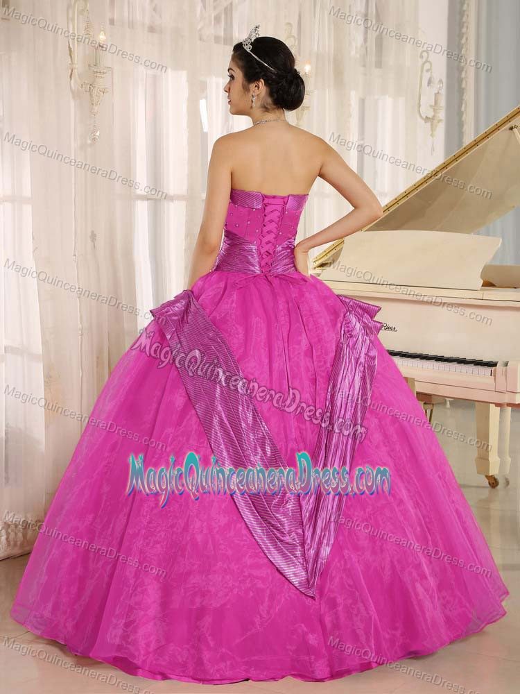 Strapless Hot Pink Beaded Floor Length Semi formal Quinceanera Dresses in Bakersfield