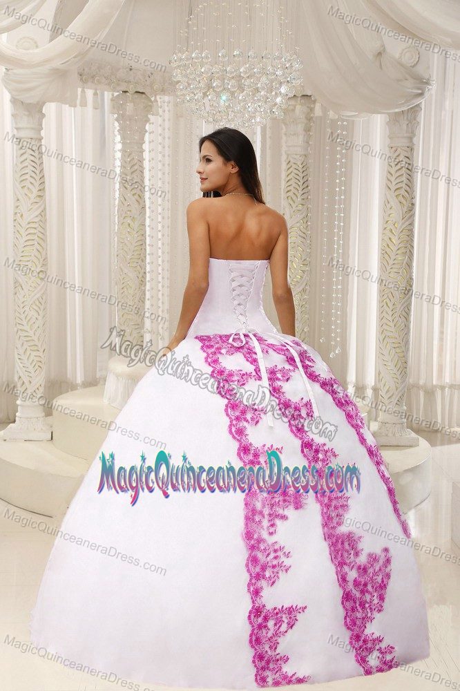 Strapless Embroidered Beaded Floor Length Quinceanera Gowns in White in Berkeley