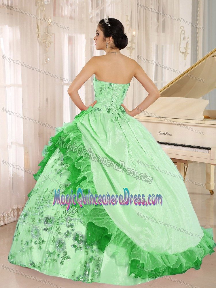 Spring Green Hand Flowery Strapless Embroidery Beaded Quinceanera Gowns in Anaheim