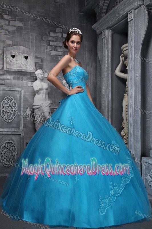 Sweetheart Baby Blue Tulle formal Quinceanera Dress with Appliques Beading in Alameda