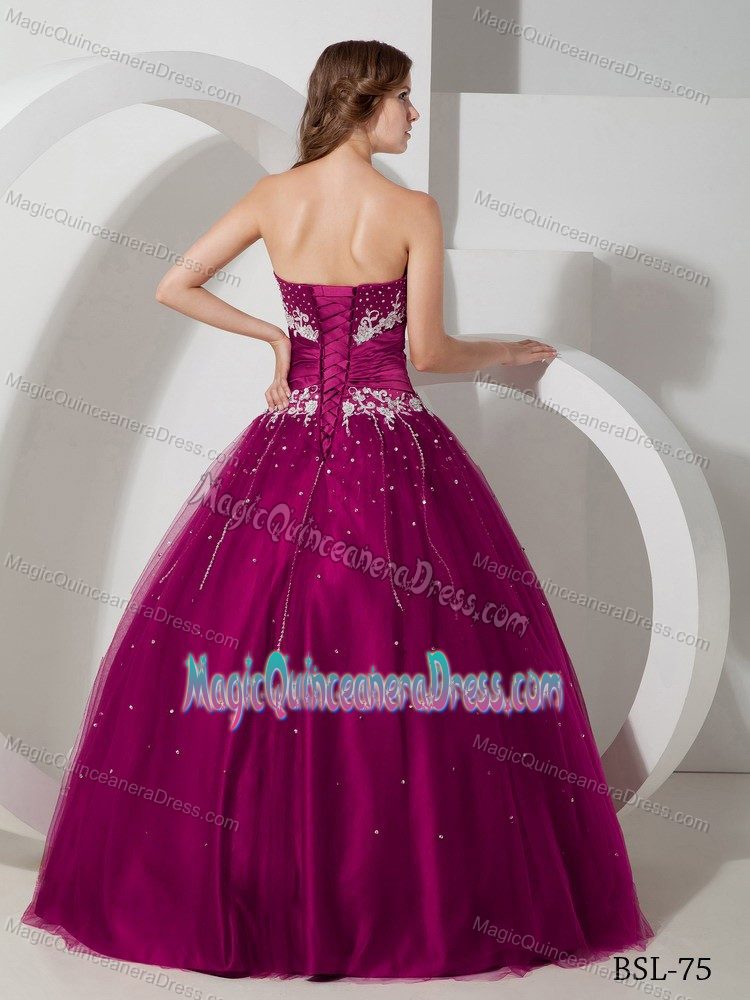 Ruched Belt Appliques Fuchsia Beading Quinceanera Dress in San Miguel