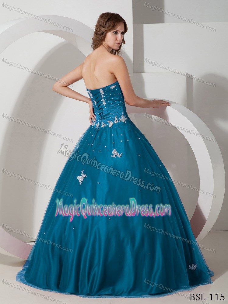 Appliques Blue Beaded Strapless Quinceanera Dress in Yauco Puerto Rico