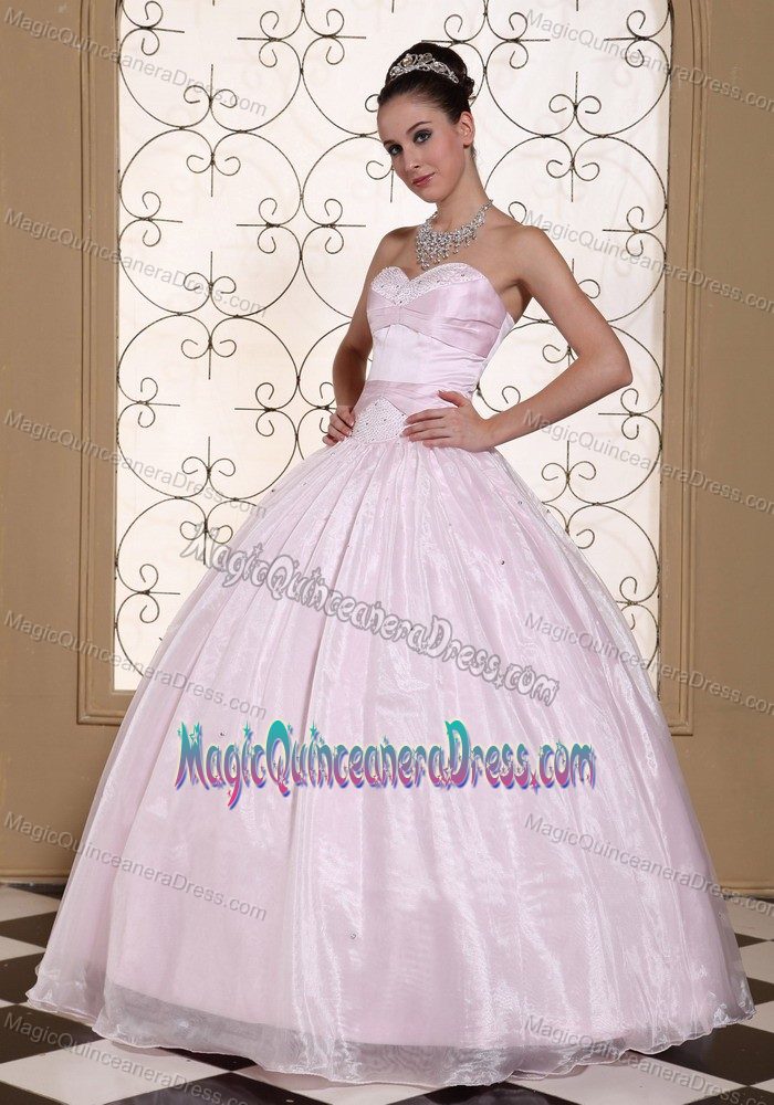 Baby Pink Beaded Ruching Doctor Eulogio Estigarribia Quinceanera Dress