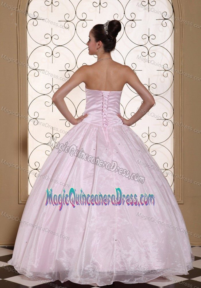 Baby Pink Beaded Ruching Doctor Eulogio Estigarribia Quinceanera Dress