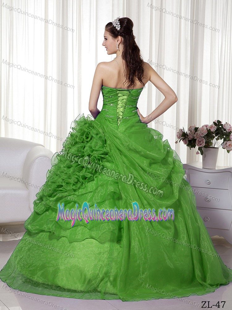 Ruffled Organza Beading Ruched Green Quinceanera Dress in Mbuyapey