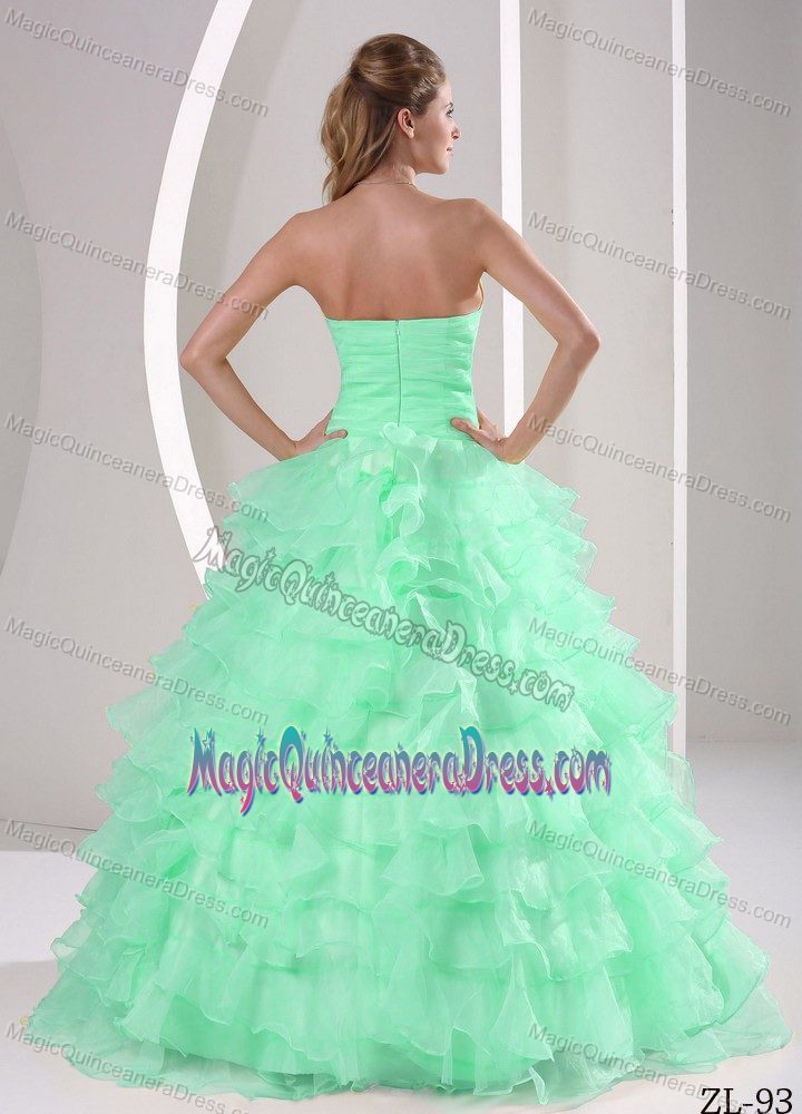 Ruffles Appliques Ruched Apple Green Sweet 15 Quinceanera Dresses