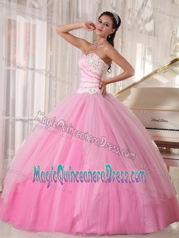 Pink Beaded Tulle Sweetheart Quinceanera Dress Gown in Villa Rosario