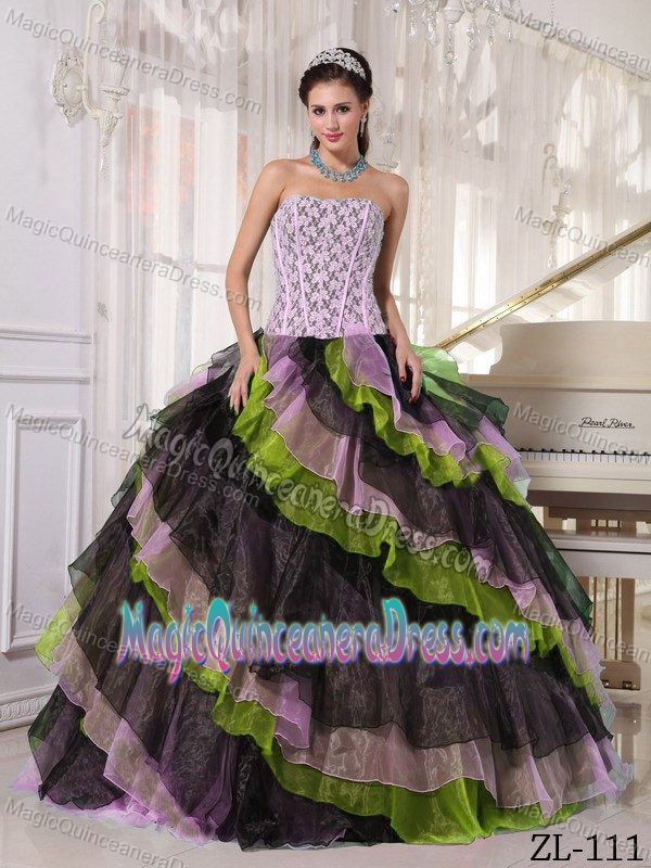 Multi-colored Beaded Ruffles Organza Appliques Quinceanera Dresses