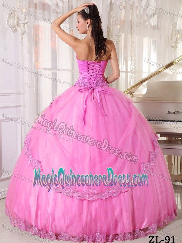 Hot Pink Appliques Quinceanera Dresses for Sweet 16 in Lambayeque