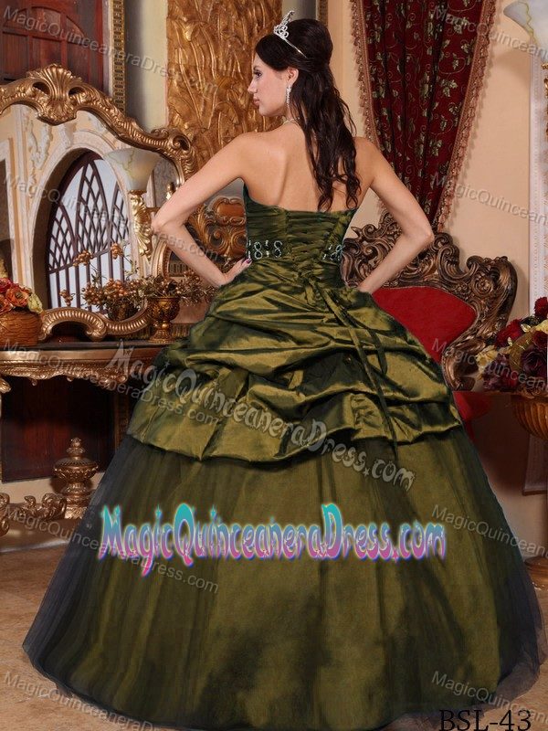 Olive Green Ruched Beading Quinceanera Dress in Santiago de Veraguas