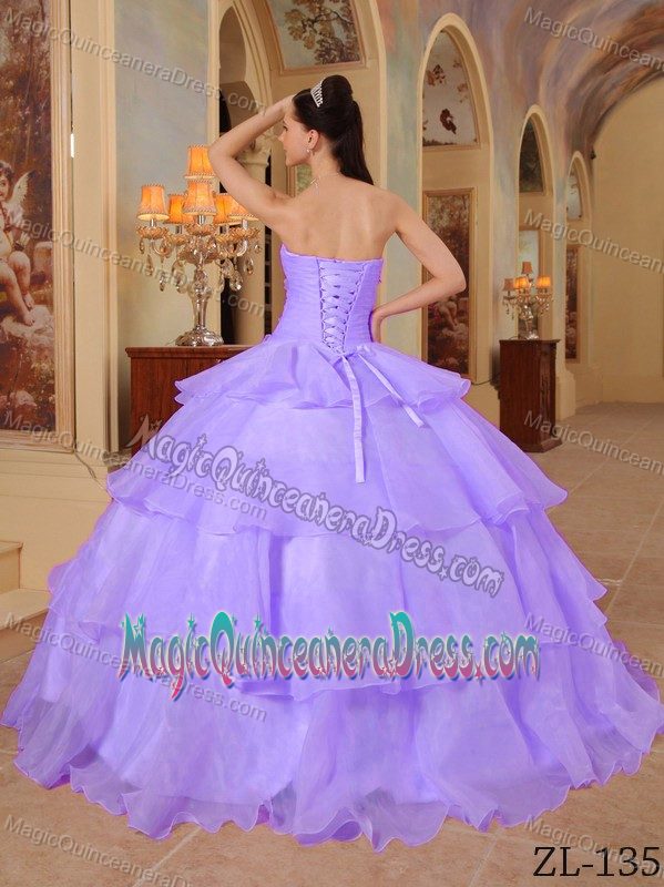 Layered Purple Organza Beading Quinceanera Dress in Ciudad del Este