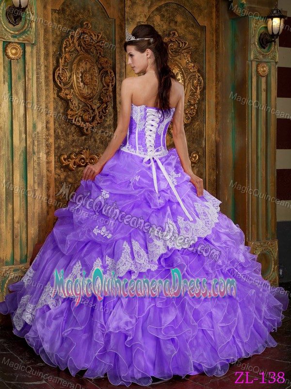 Ruffled Appliques Organza Purple Quinceanera Dress in Potrero Grande