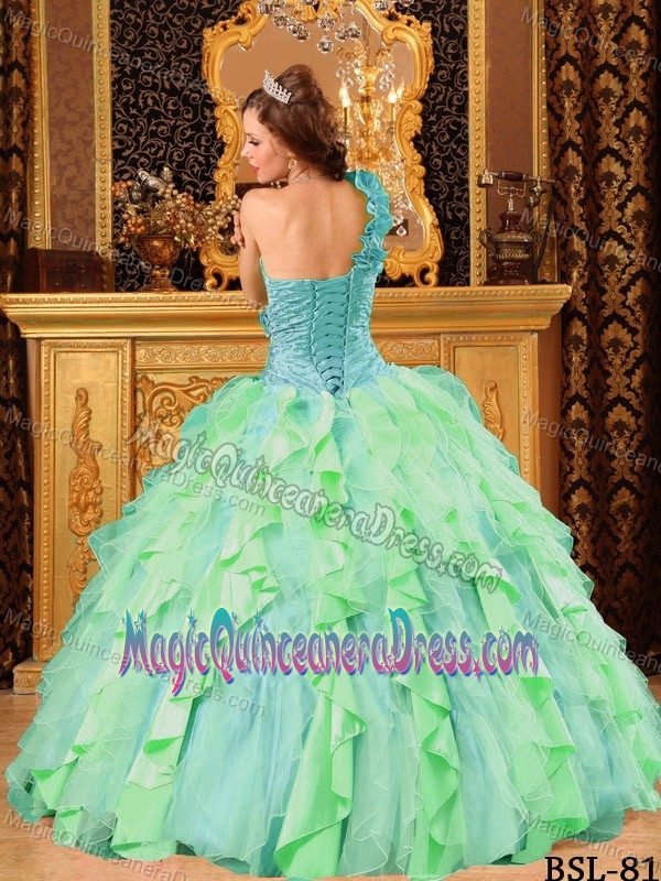 Multi-Color One Shoulder Beading Escobal Quinceanera Dress with Ruffles