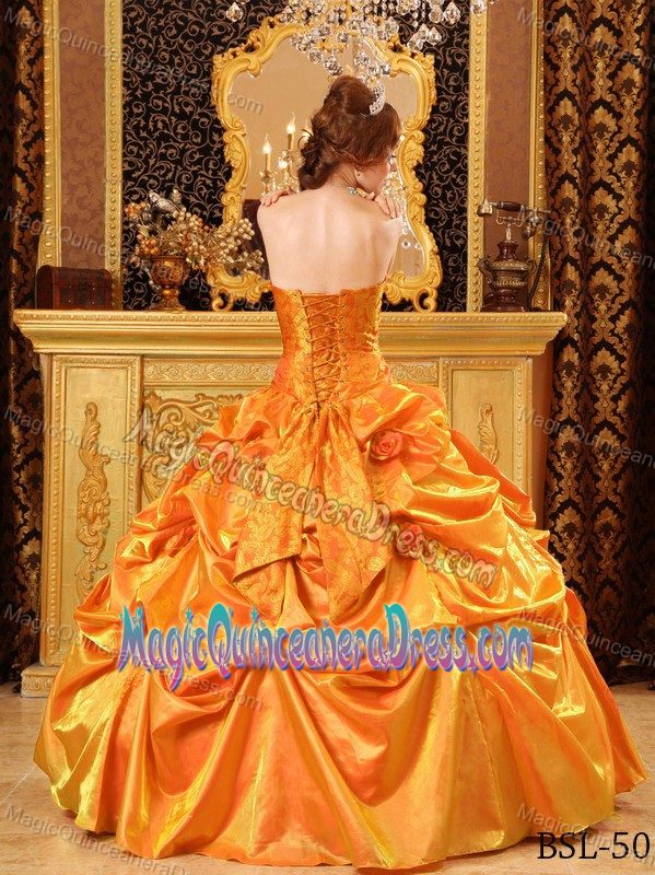 Strapless Hand Made Flowers Orange Quinceanera Dress in Chinandega