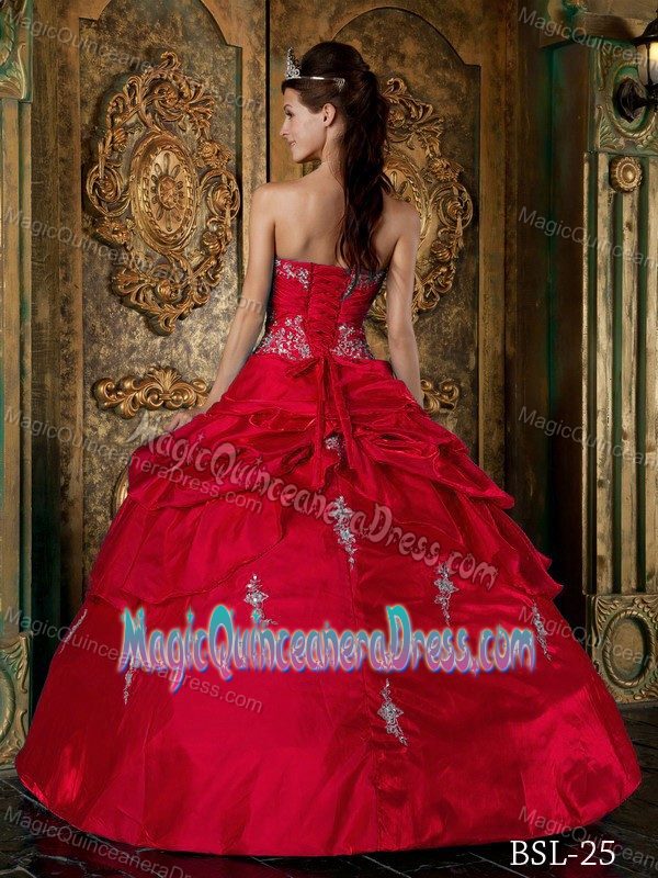 Appliques Sweetheart Taffeta Red Ciudad Juarez Dresses for Quinces