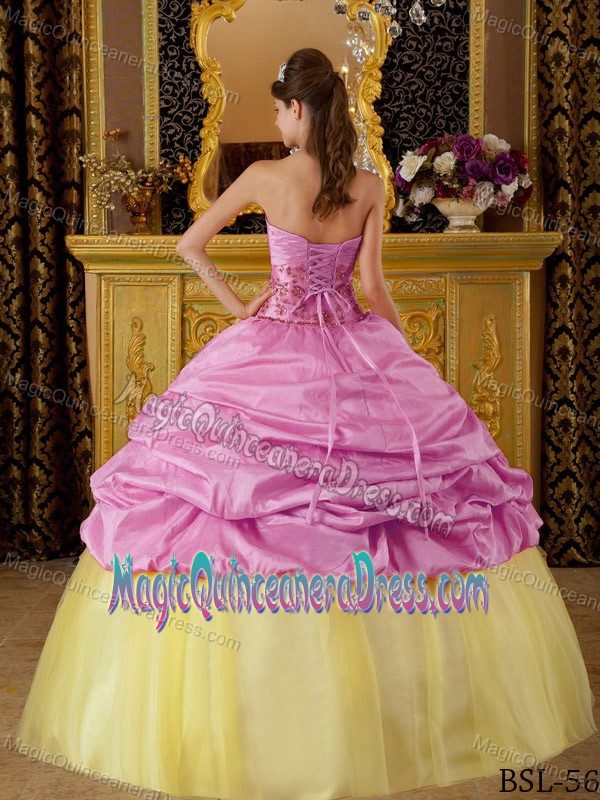 Strapless Beading Pink and Yellow Sweet 15 Dresses in Acoyapa