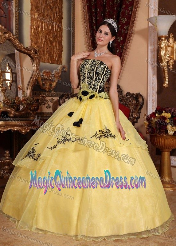 Strapless Floor-length Appliques Sweet Sixteen Dresses in Yellow
