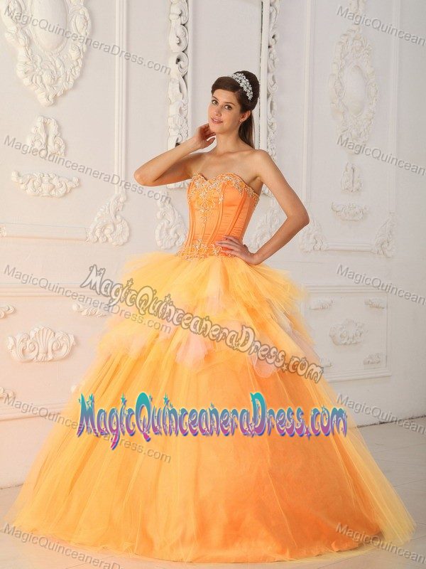 Ruffled Beading Orange Sweetheart Sweet 15 Dresses in Sonora