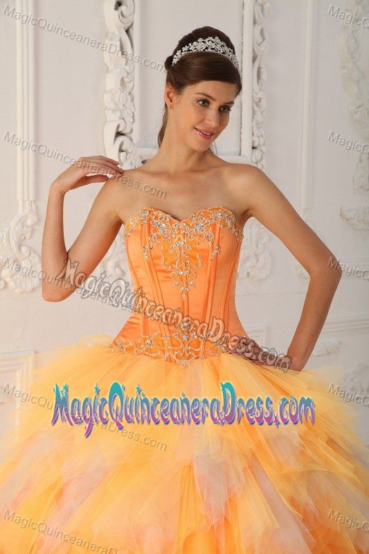 Ruffled Beading Orange Sweetheart Sweet 15 Dresses in Sonora