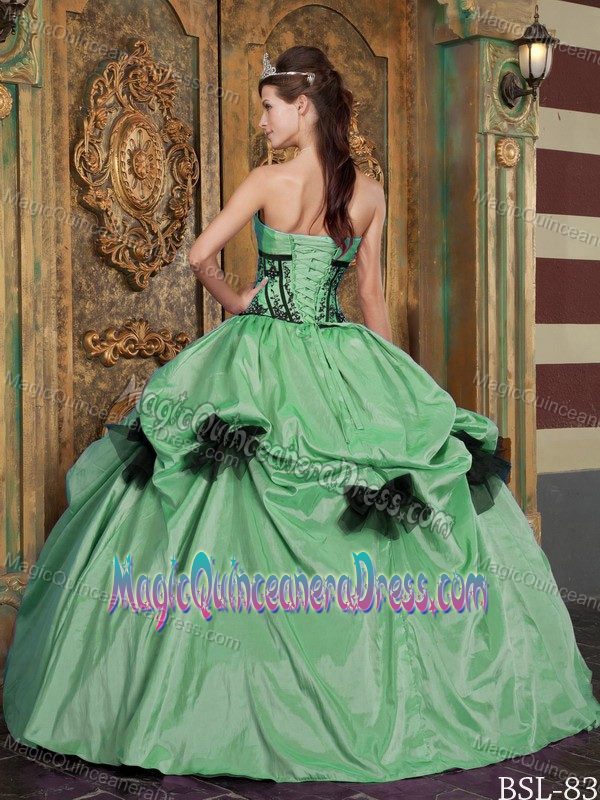 Apple Green Strapless Floor-length Appliques Quinceanera Dress