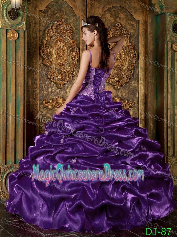 Straps Floor-length Beading Pick-ups Quinceanera Dress Purple