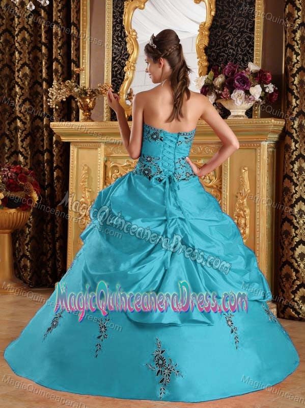 Turquoise Sleeveless Appliques Quinceanera Dress in Acapulco