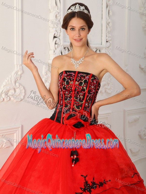 Strapless Floor-length Red Ball Gown Sweet 15 Dresses in Puebla