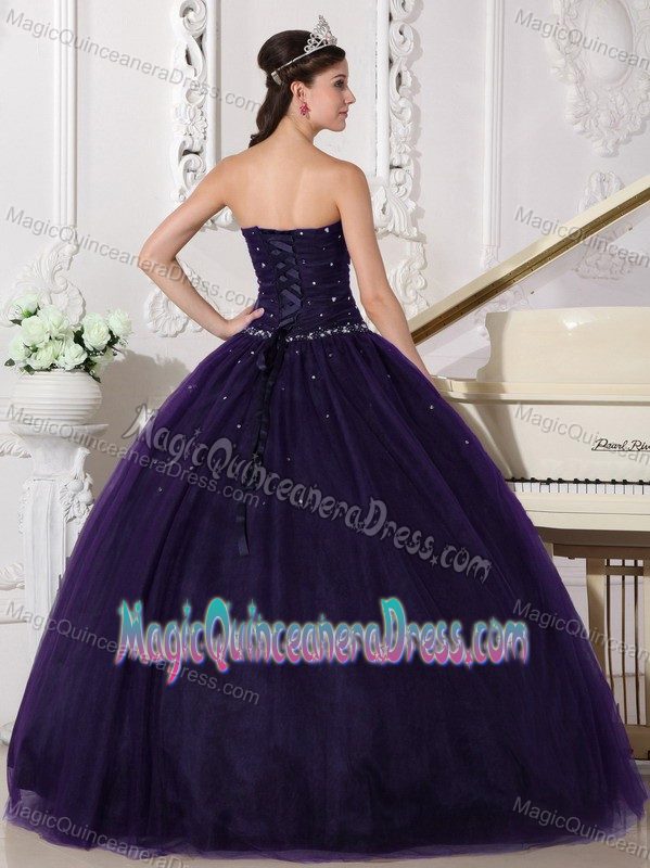 Sweetheart Dark Purple Ball Gown Beading Quinceanera Dress