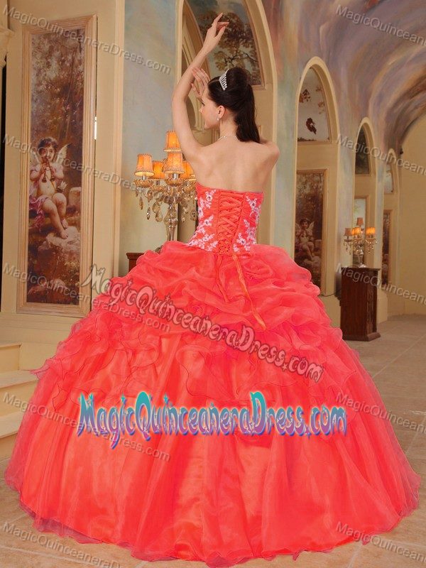 Sweetheart Pick-ups Appliques Quinceanera Dress in Coral Red