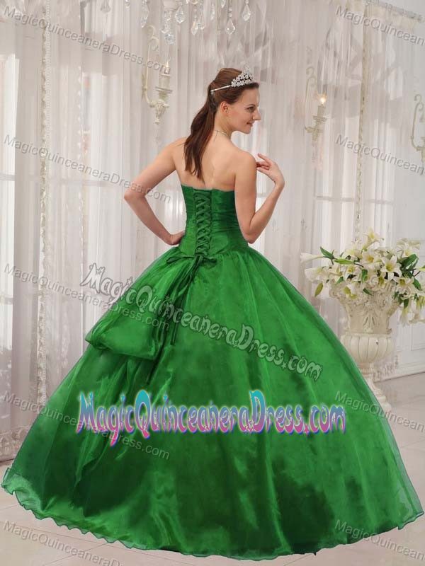 Strapless Floor-length Dark Green Beading Quinceanera Dress