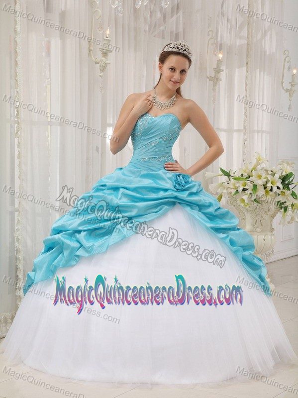 Aqua Blue Sweetheart Beading Sweet 15 Dresses with Pick-ups