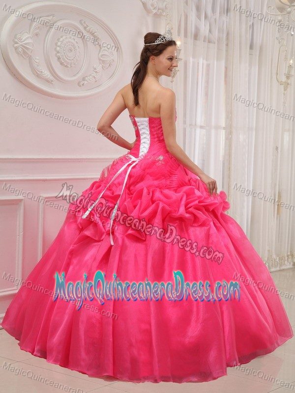 Strapless Floor-length Hot Pink Quinceanera Dress with Appliques