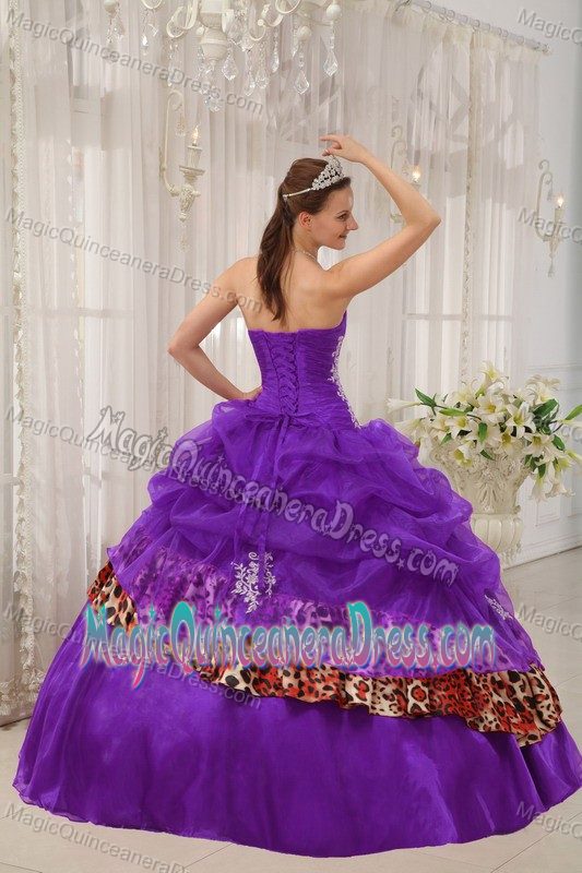 Leopard Purple Ball Gown Sweetheart Appliques Quinces Dresses