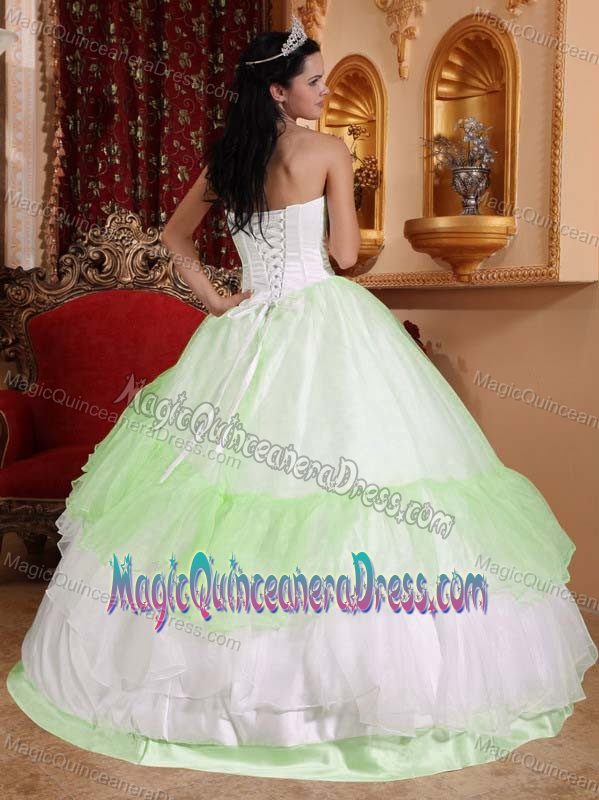 White Ball Gown Strapless Embroidery Quince Dresses Layered