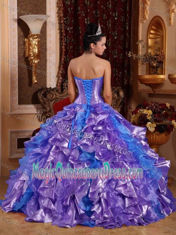 Strapless Embroidery Purple Sweet 15 Dresses with Ruffles in Tepic