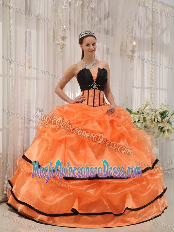 Orange Strapless Floor-length Beading Quinceanera Gown Dress