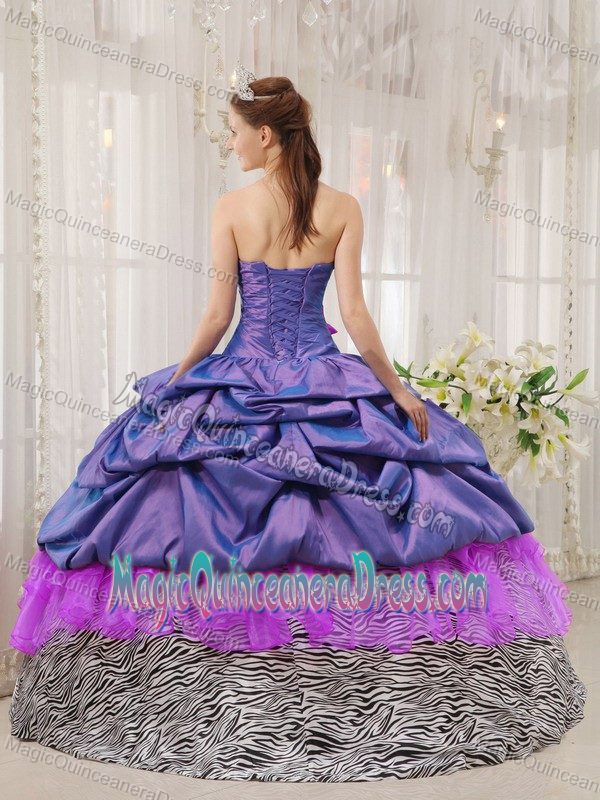 Strapless Zebra Print Beading Quinceanera Gowns with Pick-ups