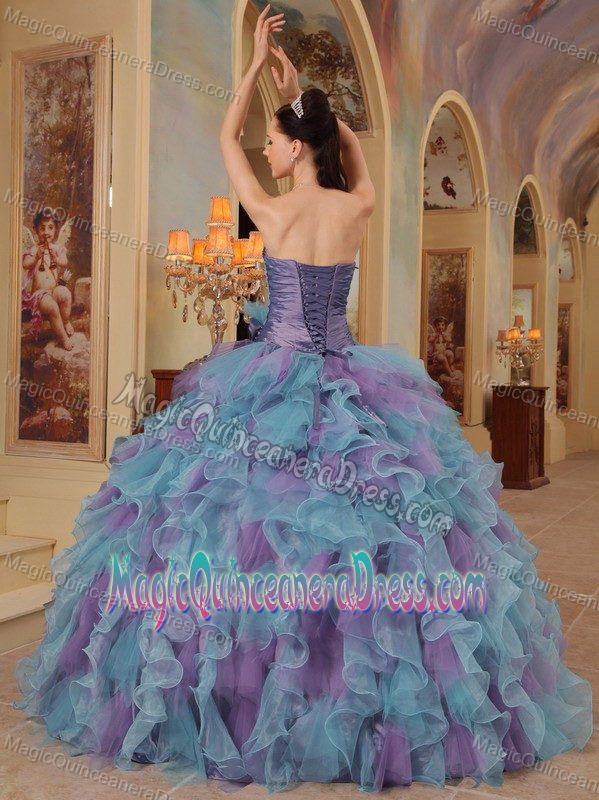 Sweetheart Ruffled Appliques Sweet 15 Dresses in Purple and Blue
