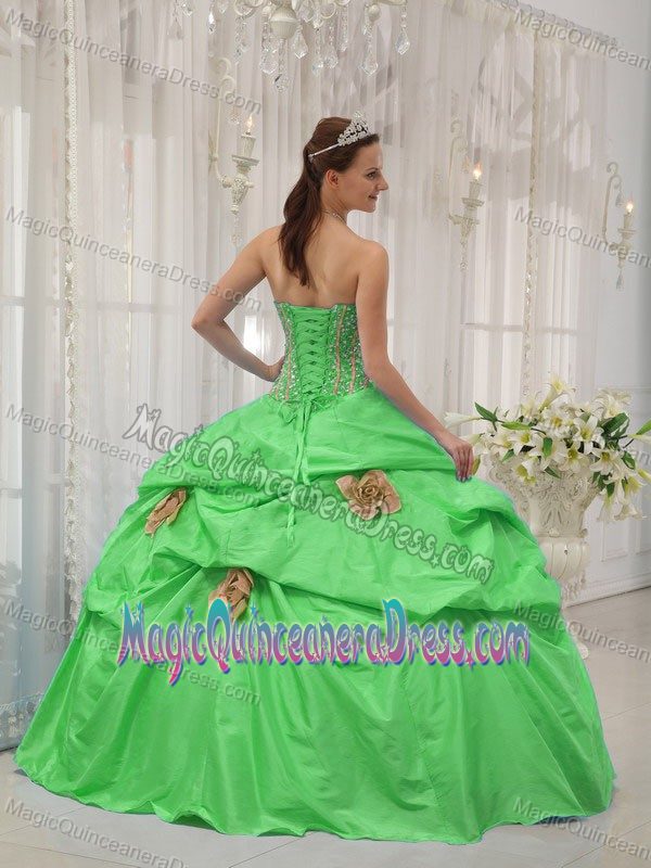Strapless Floor-length Beading Dress For Quinceanera in Green