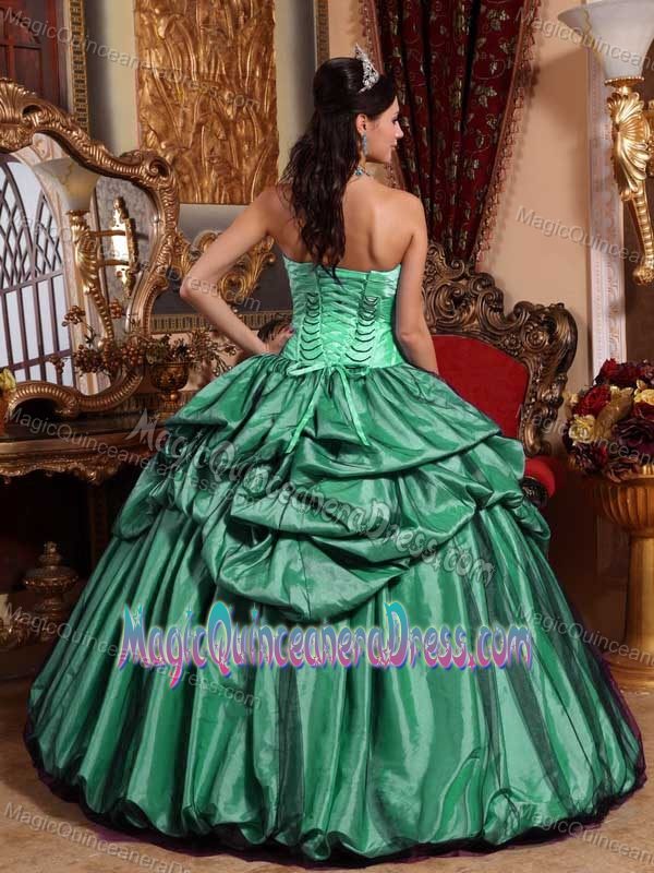 Green Ball Gown Strapless Pick-ups Dress For Quinceanera