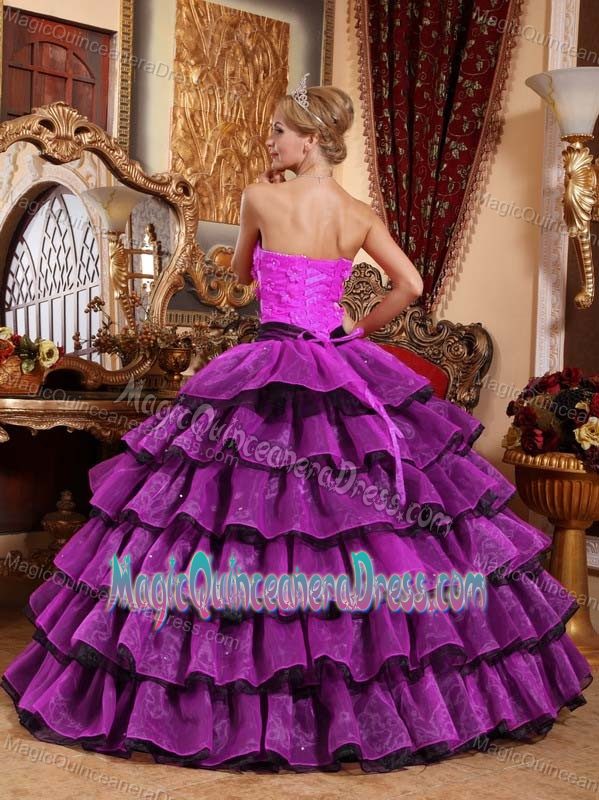 Strapless Hot Pink Layered Sweet Sixteen Dresses in Choloma