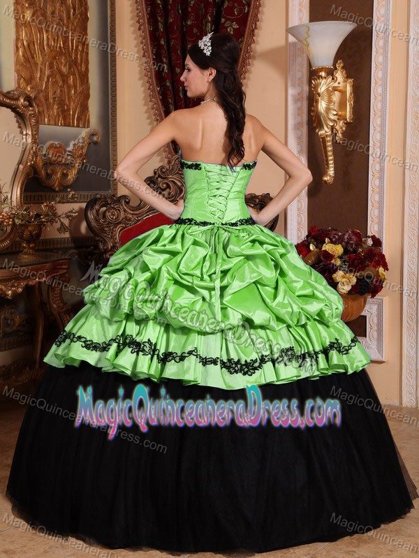 Green Ball Gown Strapless Appliques Sweet Sixteen Dresses