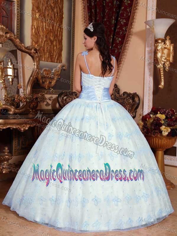 Spaghetti Straps Embroidery Sweet 15 Dresses with Sash in Valle