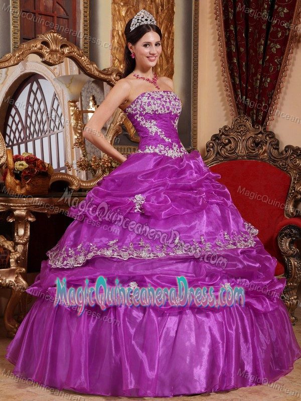Appliques Strapless Pick-ups Quinceanera Dress in Light Purple