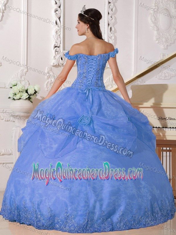 Off The Shoulder Appliques Sweet Sixteen Dresses in Light Blue